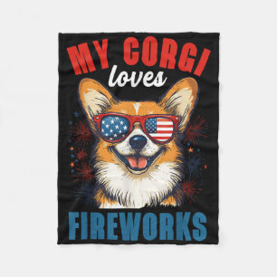 Mein Corgi Lieben Feuerwerk 4. Juli Patriotischer Fleecedecke