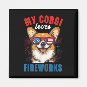 Mein Corgi Lieben Feuerwerk 4. Juli Patriotischer  Magnet