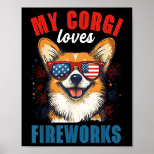 Mein Corgi Lieben Feuerwerk 4. Juli Patriotischer Poster