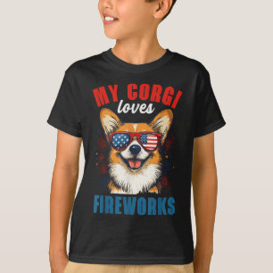 Mein Corgi Lieben Feuerwerk 4. Juli Patriotischer T-Shirt