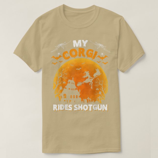 Mein Corgi Ride Shotgun Funny Corgi Hund Halloween T-Shirt (Design vorne)