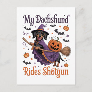 Mein Dachshund fährt auf dem Beifahrersitz Feiertagspostkarte