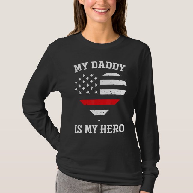 Mein Daddy ist mein Held Thin Red Line Herz Flag F T-Shirt (Vorderseite)