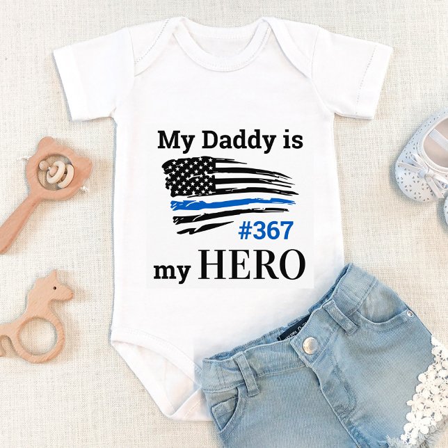 Mein Daddy ist meine Helden-Thin-Blue-Line-Polizei Baby Strampler (Von Creator hochgeladen)