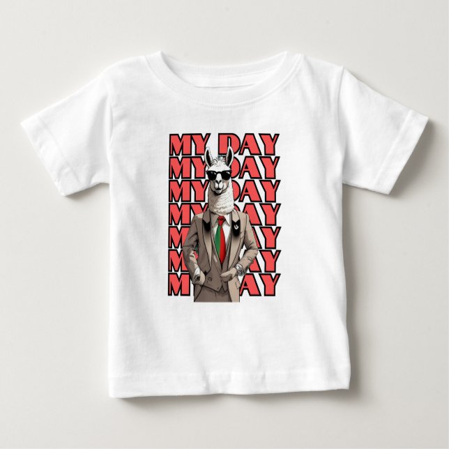 Mein Day Llama in Gucci Inspo Red Black Beige Desi Baby T-shirt (Vorderseite)