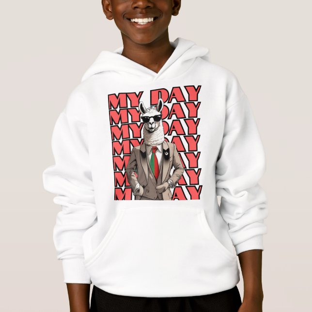 Mein Day Llama in Gucci Inspo Red Black Beige Desi Hoodie (Vorderseite)