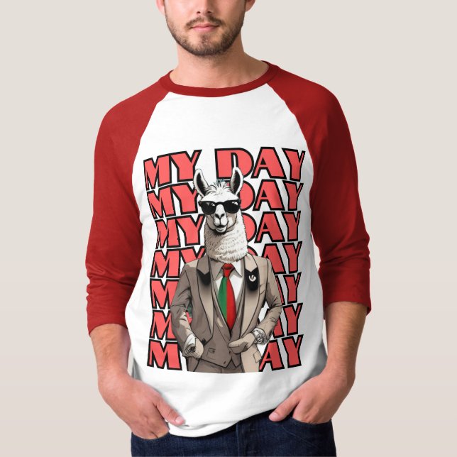 Mein Day Llama in Gucci Inspo Red Black Beige Desi T-Shirt (Vorderseite)