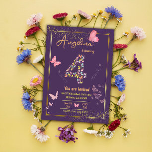 Mein Engel wird vier: Mein Schmetterling hat Gebur Einladung