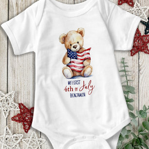 Mein erster 4. Juli Patriotischer Niedlicher Teddy Baby Strampler