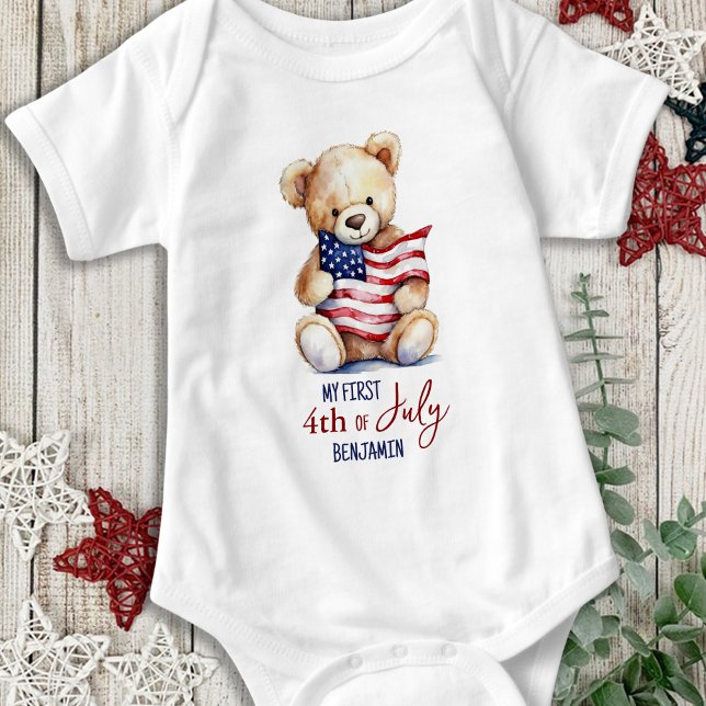 Mein erster 4. Juli Patriotischer Niedlicher Teddy Baby Strampler (Von Creator hochgeladen)
