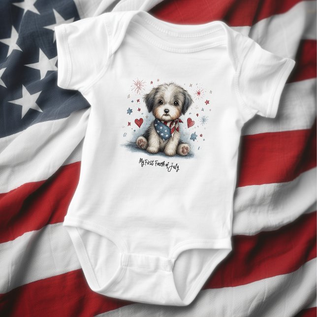 Mein erster Amerikanische Unabhängigkeitstag Welpe Baby Strampler (Von Creator hochgeladen)