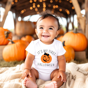 Mein erster Halloween-Kürbis-Bogen Baby Mädchen Strampler