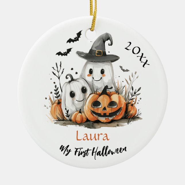 Mein erster Halloween-Niedlicher Ghost-Pumpkin-Bab Keramik Ornament (Vorne)