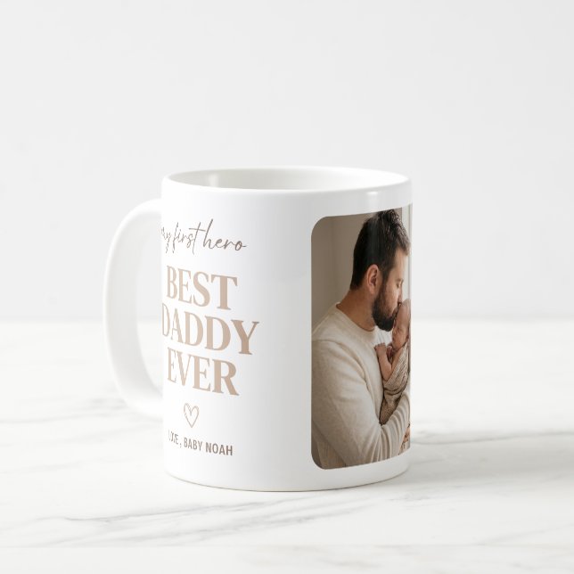 Mein erster Held Neutral Boho Foto Bester Papa All Kaffeetasse (Vorderseite Links)