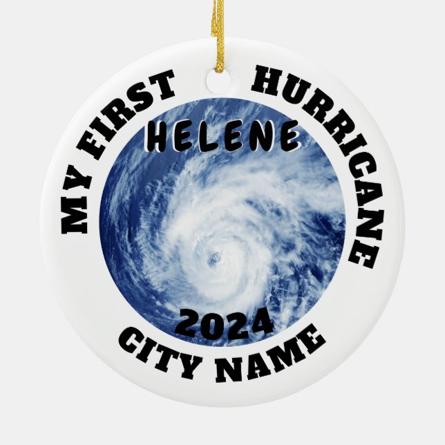 Mein erster Hurrikan Helene Custom City Name Keramik Ornament (Hinten)