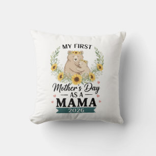Mein erster Muttertag als Mama 2026 Bär Sonnenblum Kissen