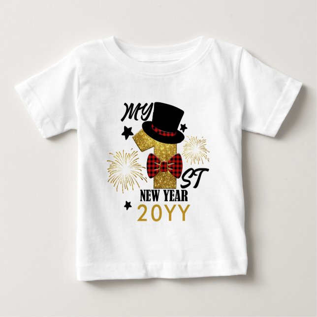 Mein erster Niedlicher Baby Boy Gold Glitzer im Ne Baby T-shirt (Vorderseite)