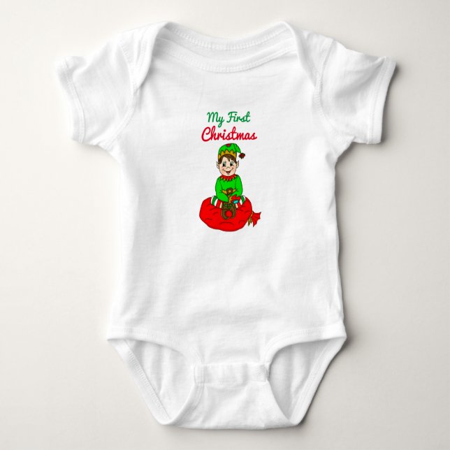 Mein erster Niedlicher Cartoon zu Weihnachten Elf Baby Strampler (Vorderseite)
