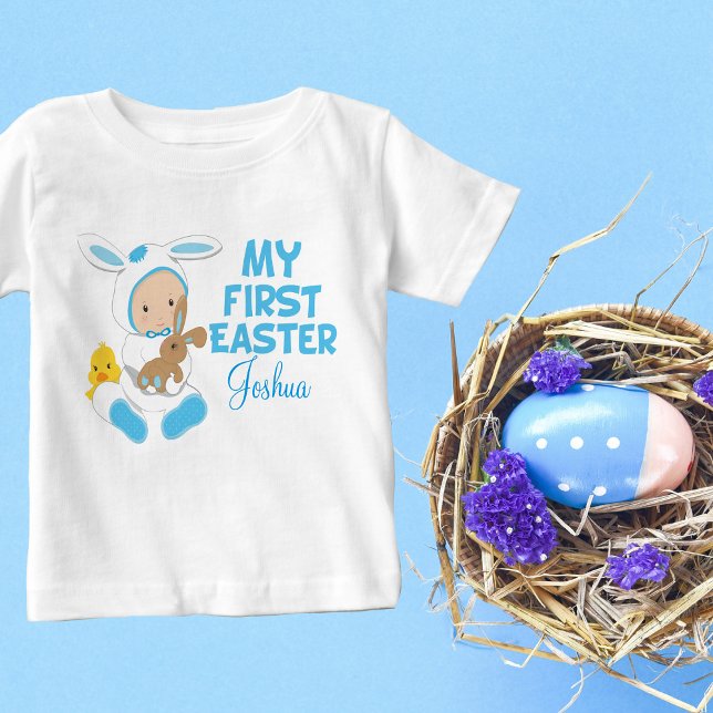Mein erster Osterbaby-Baby Niedlich Blue Bunny Baby T-shirt (Von Creator hochgeladen)