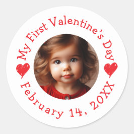 Mein erster Valentinstag ist anpassbar Runder Aufkleber