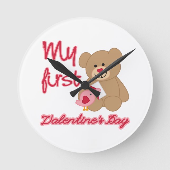 Mein erster Valentinstag Runde Wanduhr (Vorderseite)