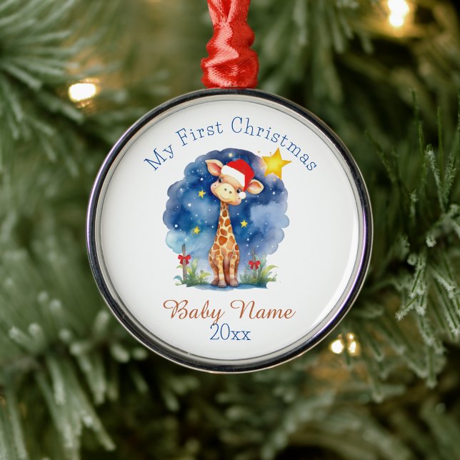 Mein erster Weihnachts-Giraffe-Individuelle Name K Ornament Aus Metall (Von Creator hochgeladen)