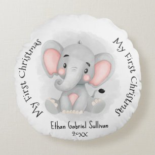 Mein erster Weihnachts-Individuelle Name Elephant Rundes Kissen