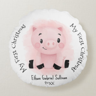 Mein erster Weihnachts-Individuelle Name Pig Weihn Rundes Kissen