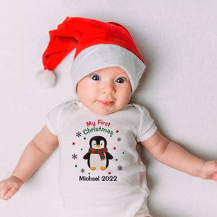 Mein erster Weihnachts Pinguin Baby Name Bodysuit Strampler