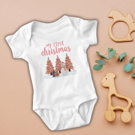 Mein erster Weihnachts Pink Trees Snowman und Gesc Baby Strampler