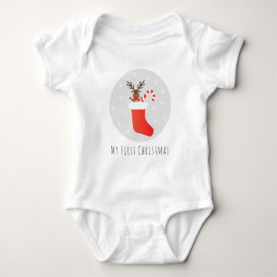 Mein erster Weihnachts-Rentier-Strumpf Candy Cane Baby Strampler