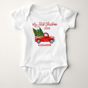 Mein erster Weihnachts-Vintager Red Truck Baby Strampler