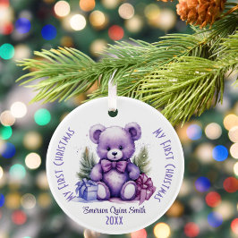 Mein erster Weihnachtsbär Lila Individuelle Name Keramik Ornament