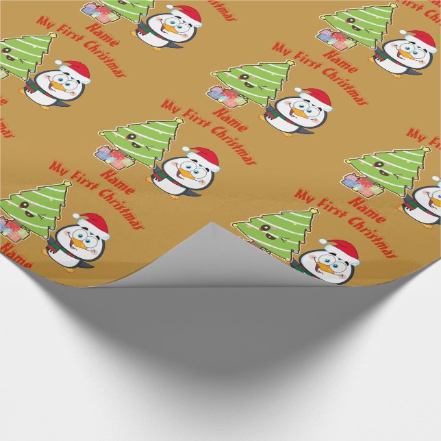 Mein erster Weihnachtsblitz GIFTWRAP Pinguin Perso Geschenkpapier (Ecke)