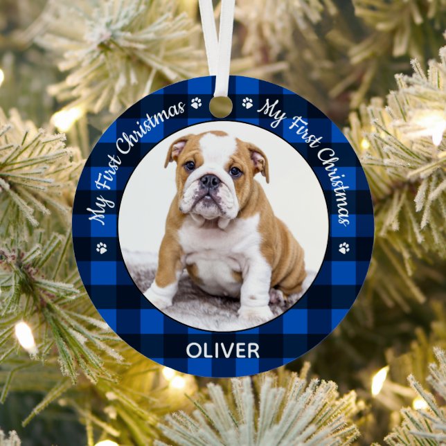 Mein erster Weihnachtshund Puppy Custom Pet Foto Ornament Aus Metall (InSitu)