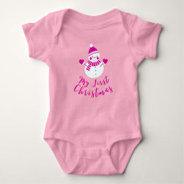Mein erster Weihnachtsmagier Pink Text und Snowman Baby Strampler