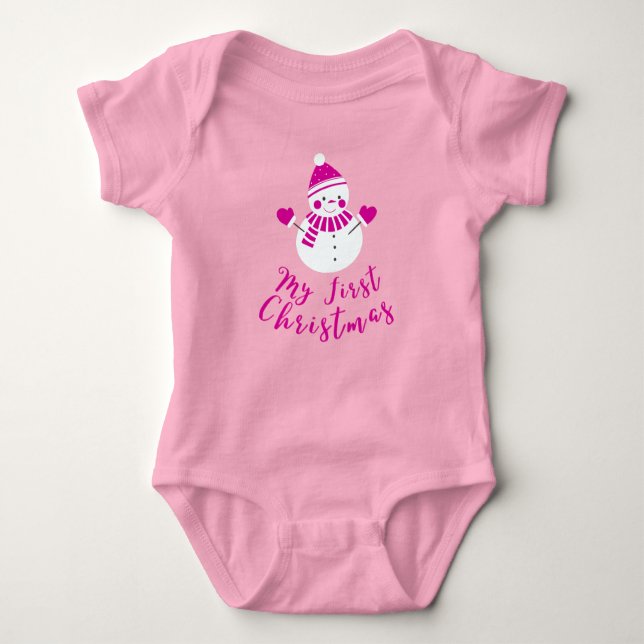Mein erster Weihnachtsmagier Pink Text und Snowman Baby Strampler (Vorderseite)