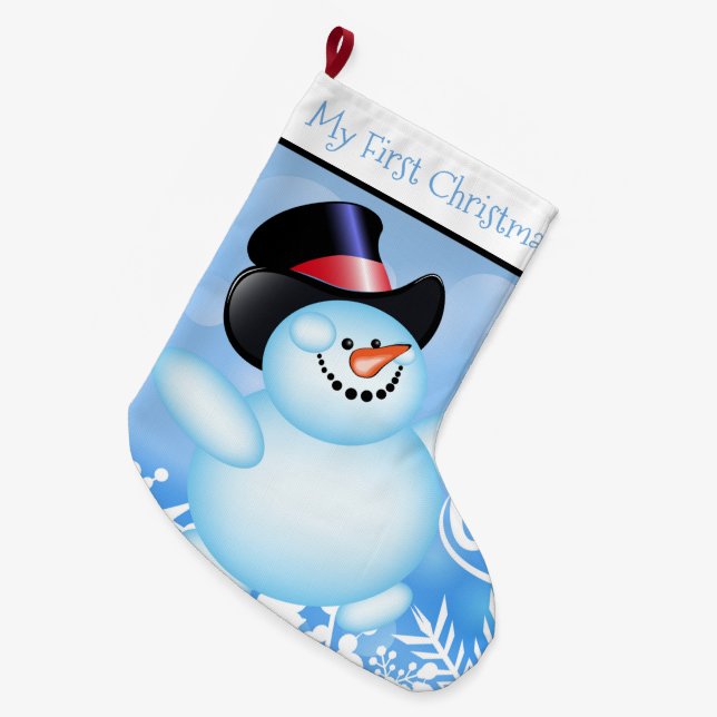 Mein erster Weihnachtsmann Personalisiert Snowman Großer Weihnachtsstrumpf (Vorderansicht (hängend))