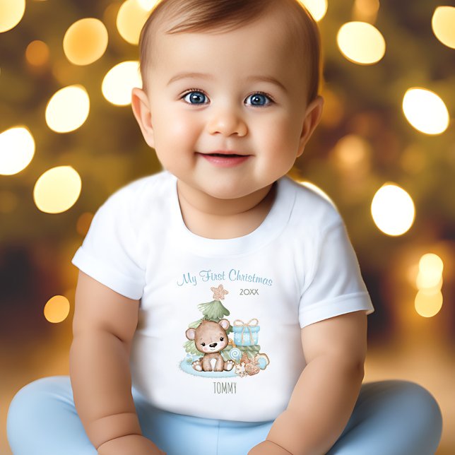 Mein erster Weihnachtsname Baby Bear Weihnachtsbau T-shirt (My First Christmas Cute Baby Bear Christmas Tree Baby T-Shirt)