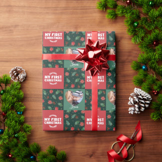 Mein erster Weihnachtsname Baby Foto Wrapping Pape Geschenkpapier