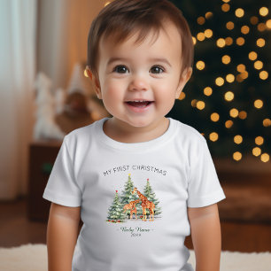 Mein erster Weihnachtsname Jahr Niedliche Giraffe Baby T-shirt