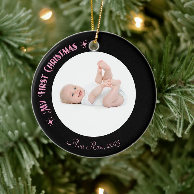 Mein erster Weihnachtsname Name Custom Modern Pink Keramik Ornament (Von Creator hochgeladen)