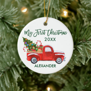 Mein erster Weihnachtswagen Candy Canes Baby Green Keramik Ornament