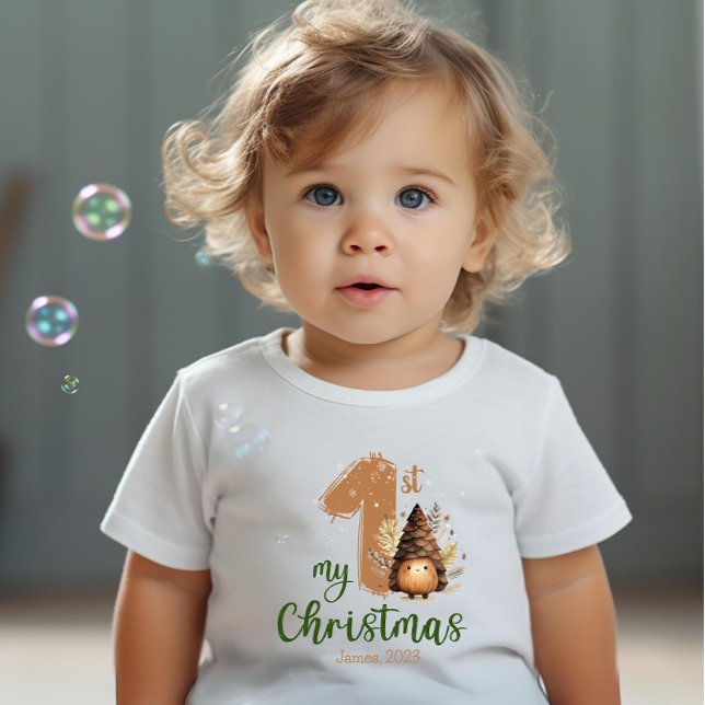 Mein erster Weihnachtswasserkornname Retro Baby T-shirt (Von Creator hochgeladen)