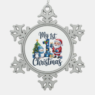 Mein erstes 1. Weihnachten Blau Baby Junge Xmas Sc Schneeflocken Zinn-Ornament
