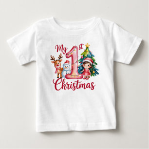 Mein erstes 1. Weihnachten Rosa Baby Mädchen Xmas T-shirt