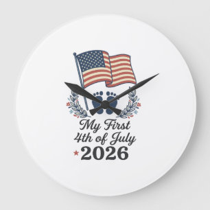 Mein erstes 4. Juli 2026 Baby Vintage Patriotische Große Wanduhr