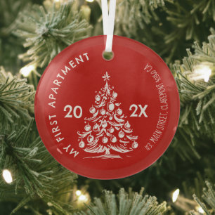 Mein erstes Apartment-Andenken Whimsical rot Ornament Aus Glas