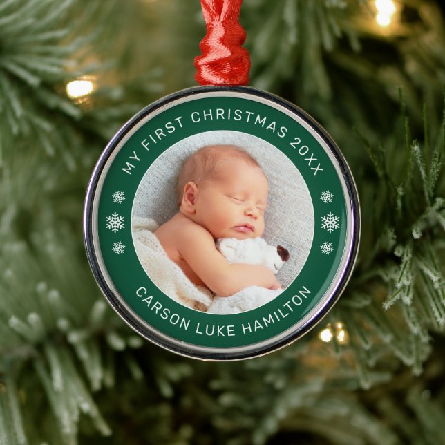 Mein erstes Foto für Personalisiertes Baby zu Weih Ornament Aus Metall (Baum)