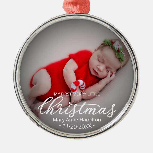 Mein erstes fröhliches kleines Weihnachts-Neugebor Ornament Aus Metall (Vorne)
